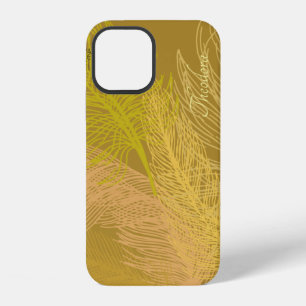 Coque iPhone 12 Fond élégant d'olive à feuilles d'or