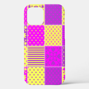 Coque iPhone 12 fond patchwork avec art de différents motifs,b