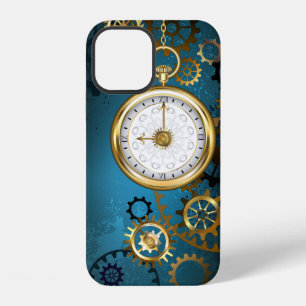 Coque iPhone 12 Fond turquoise Steampun avec engrenages