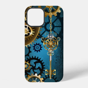 Coque iPhone 12 Fond turquoise Steampun avec engrenages