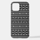 Coque iPhone 12 Formes aztèques Motif blanc gris noir (Verso)