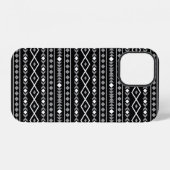 Coque iPhone 12 Formes aztèques Motif blanc gris noir (Verso Horizontal)