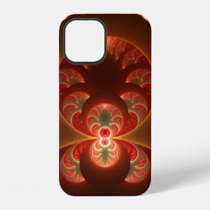 Coque iPhone 12 Fractale orange rouge moderne abstraite lumineuse