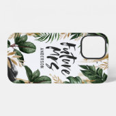 Coque iPhone 12 Future Mme feuille tropicale et typographie (Verso Horizontal)