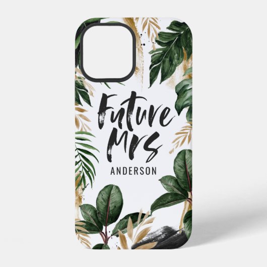 Coque iPhone 12 Future Mme feuille tropicale et typographie (Verso)