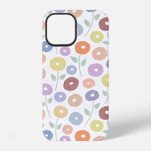 Coque iPhone 12 Fuzzy Flower Rpt Pattern Pastels on White (Verso)