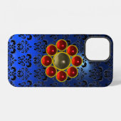 Coque iPhone 12 GEMSTONE ROUGE MON Bleu Bleu CLAIR Damas (Verso Horizontal)