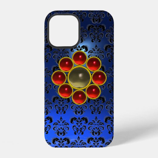 Coque iPhone 12 GEMSTONE ROUGE MON Bleu Bleu CLAIR Damas (Verso)
