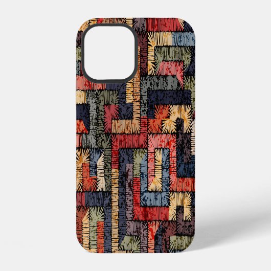 Coque iPhone 12 Géométrie brodée, texture ethnique (Verso)