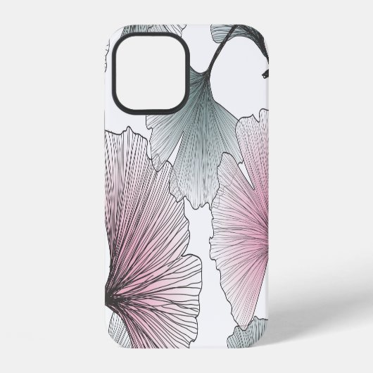Coque iPhone 12 Gingko biloba dessiné à la main. (Verso)