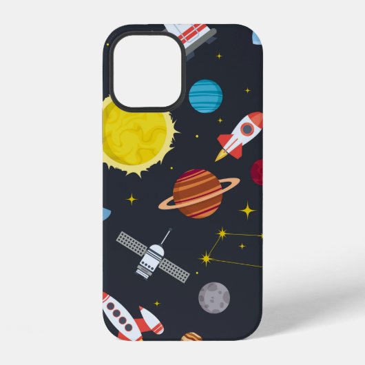 Coque iPhone 12 Globe spatial de fusée système solaire et planète (Verso)