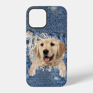 Coque iPhone 12 Golden Retriever dans Denim Hole