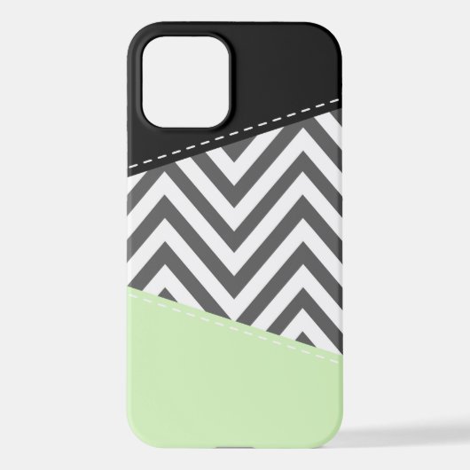 Coque iPhone 12 Gray Zigzag, Gray Chevron, Zigzag Pattern, Mint (Verso)