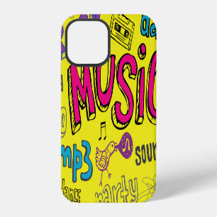 Coque iPhone 12 Gribouillages de musique esquissés Fond sans coutu