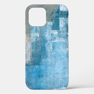 Coque iPhone 12 Gris et Bleu Art Abstrait Peinture abstraite, pein
