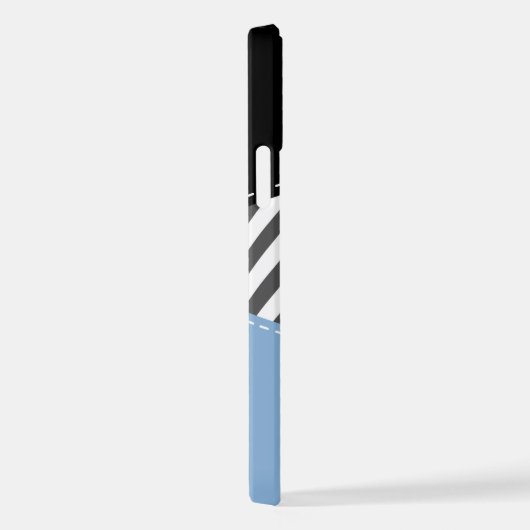 Coque iPhone 12 Gris Zigzag, Gris Chevron, Motif Zigzag, Bleu (Côté droit)