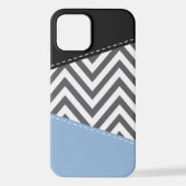 Coque iPhone 12 Gris Zigzag, Gris Chevron, Motif Zigzag, Bleu (Verso)