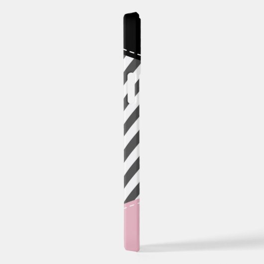 Coque iPhone 12 Gris Zigzag, Gris Chevron, Motif Zigzag, Rose (Côté droit)