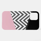 Coque iPhone 12 Gris Zigzag, Gris Chevron, Motif Zigzag, Rose (Verso Horizontal)