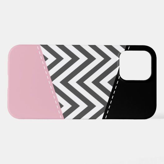 Coque iPhone 12 Gris Zigzag, Gris Chevron, Motif Zigzag, Rose (Verso Horizontal)