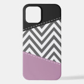 Coque iPhone 12 Gris Zigzag, Gris Chevron, Motif Zigzag, Violet (Verso)