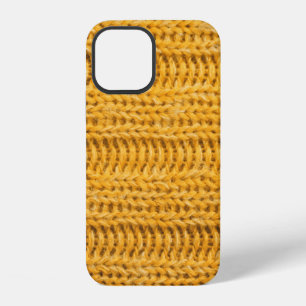 Coque iPhone 12 Gros plan d'un fond texturé tricoté jaune. Co