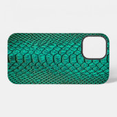 Coque iPhone 12 Gros plan sur peau de serpent verte de luxe (Verso Horizontal)