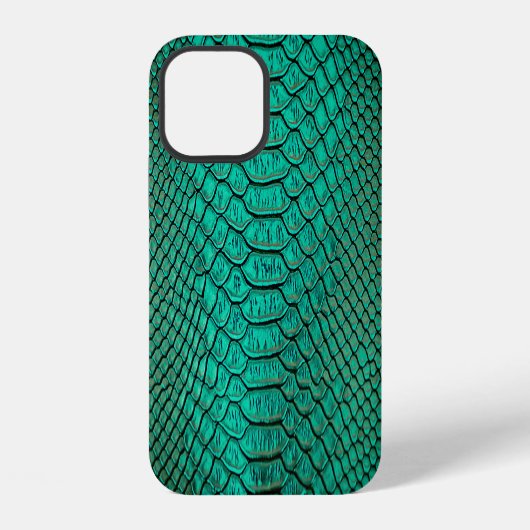 Coque iPhone 12 Gros plan sur peau de serpent verte de luxe (Verso)