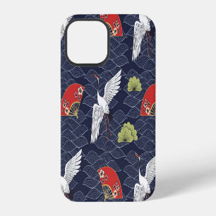 Coque iPhone 12 Grues et ventilateurs japonais : Motif Vintage