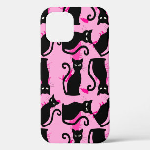 Coque iPhone 12 halloween chat noir sorcière rose