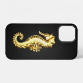 Coque iPhone 12 Hippocampe polygonal doré (Verso Horizontal)