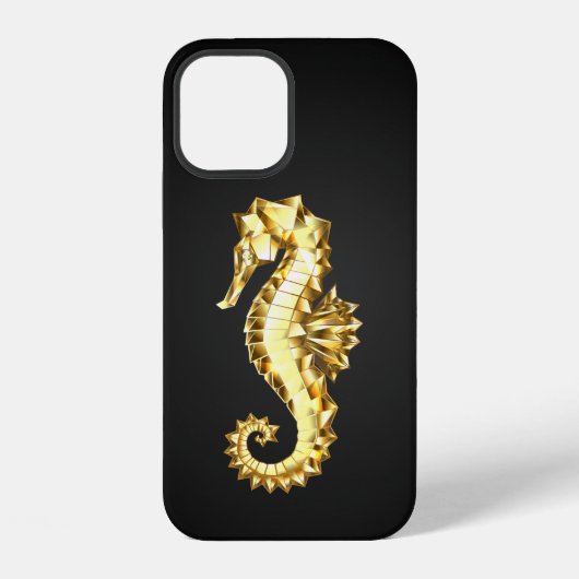 Coque iPhone 12 Hippocampe polygonal doré (Verso)