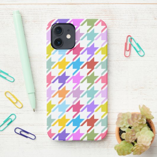 Coque iPhone 12 Houndstooth Multicolor+White Big Motif (Sur le bureau)
