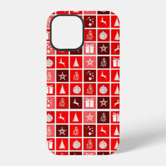 Coque iPhone 12 Icône de Noël Carrés Rouges Art de Fête Classique