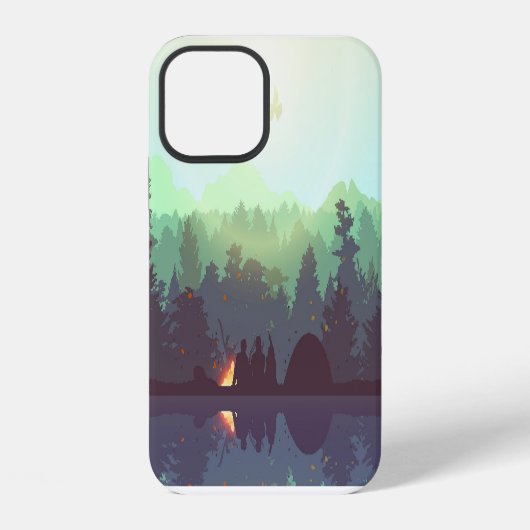 Coque iPhone 12 Illustration Camping Adventure Forest Mountain (Verso)