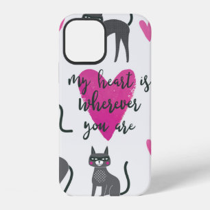 Coque iPhone 12 Illustration de chat mignon. Lettre d'amour