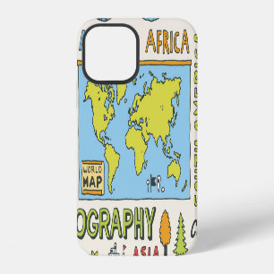 Coque iPhone 12 Illustration de la géographie Vintage dessinée à l