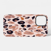 Coque iPhone 12 Impression léopard, sans couture, fond beige. (Verso Horizontal)