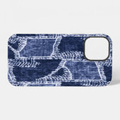 Coque iPhone 12 Indigo Patchwork : Texturé Checked Elegance (Verso Horizontal)