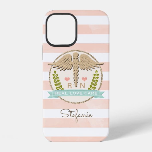 Coque iPhone 12 Infirmière Caducée Corail et Aqua (Verso)