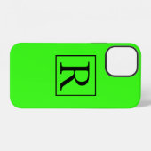 Coque iPhone 12 Initiales de monogramme brillant vert néon (Verso Horizontal)