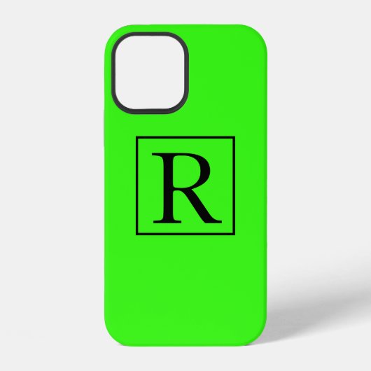 Coque iPhone 12 Initiales de monogramme brillant vert néon (Verso)