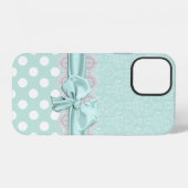 Coque iPhone 12 iPhone damassé vert menthe chic (Verso Horizontal)