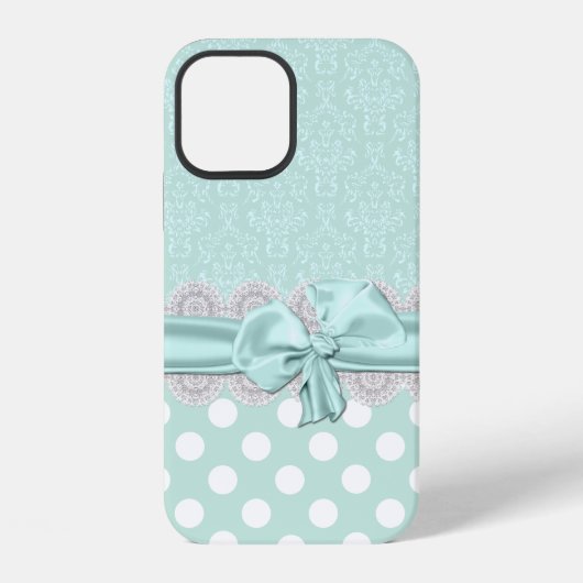 Coque iPhone 12 iPhone damassé vert menthe chic (Verso)