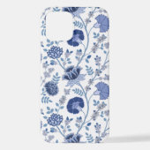 Coque iPhone 12 Jacobean Floral Big Motif Blues sur blanc (Verso)