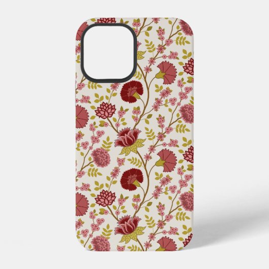 Coque iPhone 12 Jacobean Floral Pattern Rouge Rose Gold Crème (Verso)