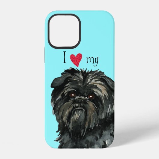 Coque iPhone 12 J'adore mon Affenpinscher (Verso)