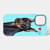Coque iPhone 12 J'aime mon Doberman (Verso Horizontal)