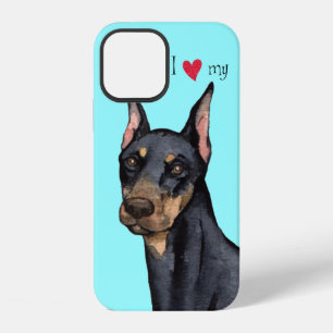 Coque iPhone 12 J'aime mon Doberman