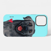 Coque iPhone 12 J'aime mon Labrador noir (Verso Horizontal)